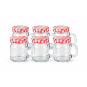 WDMT Glazen jam potjes met handvat 120 ml set van 6 – mini mokken stijl met