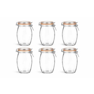 WDMT Weckpotten 1300 ml set van 6 – extra grote glazen voorraadpotten met