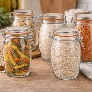 WDMT Weckpotten 1300 ml set van 6 – extra grote glazen voorraadpotten met