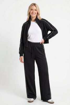 Black Contrast Piped Tracksuit Set