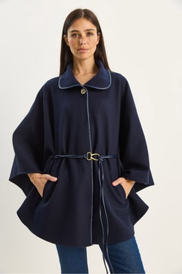 Oversized Textuurd Wolmix Overjas met Jacquardkraag