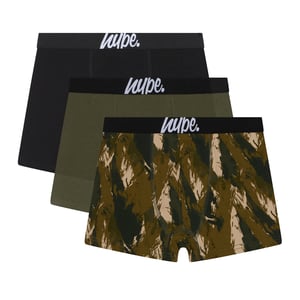 3 Pack Boys Boxers Black, Olive & All Over Print Soft Breathable Underwear