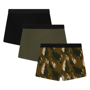 3 Pack Boys Boxers Black, Olive & All Over Print Soft Breathable Underwear