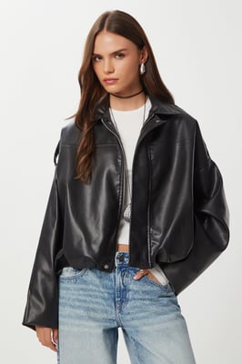 Faux leren bikerjack met ritssluiting