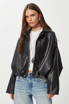 Faux leren bikerjack met ritssluiting