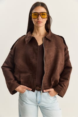 Oversized Faux Suède Jacket