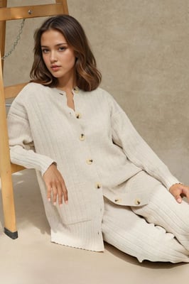 Geweven Knit Co-Ord Set met Knopdetails