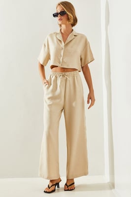 Geknoopte Cropped Shirt en Wijde Broek Co-ord Set