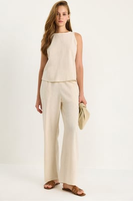Hoge Taille Mouwloze Linnen Gemengde Tweedelige Set