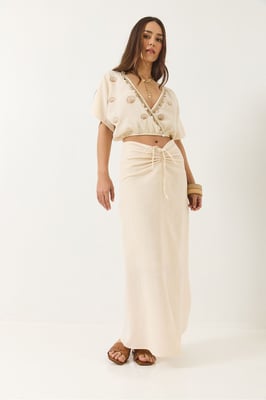 Geborduurd V-hals Twee-Delige Co-ord Set