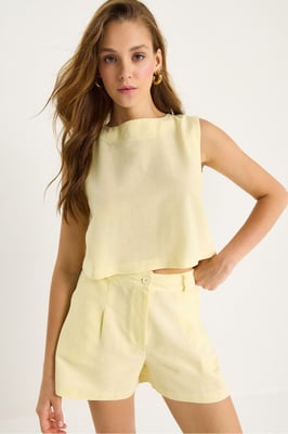 Hoge Taille Mouwloze Crew Neck Twee-Delige Set