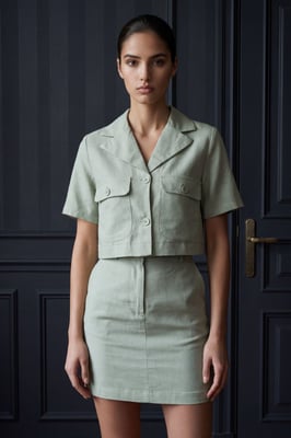 Kortärmad crop-top och mini kjol tvådelat set
