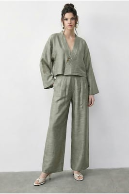 Blommig V-ringad Oversized Kimono och Vida Byxor Set