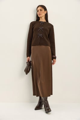 Ronde Hals Gebreide Cardigan met Strikdetail