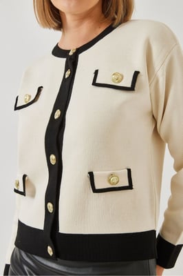 Gepatineerde acryl crewneck cardigan met zakken