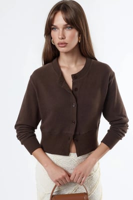 Casual Crew Neck Geknopte Crop Jas