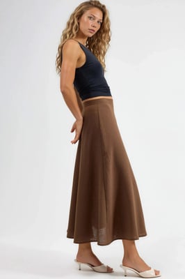 Hoge Taille Geweven A-Lijn Maxi Rok