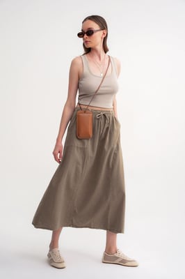Hoge Taille Poplin Rok met Touwtje Detail