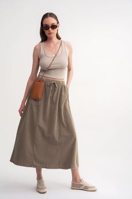 Hoge Taille Poplin Rok met Touwtje Detail