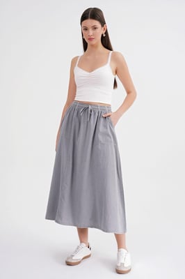 Hoge Taille Poplin Rok met Trekkoorddetail