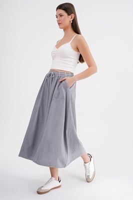 Hoge Taille Poplin Rok met Trekkoorddetail