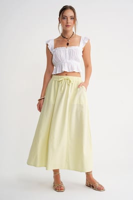 Hoge Taille Poplin Rok met Touwtje Detail