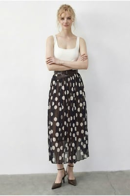 Hoge Taille Polka Dot Maxi Rok met Riem
