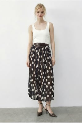 Hoge Taille Polka Dot Maxi Rok met Riem