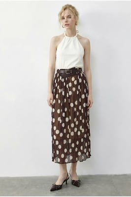 Hoge Taille Polkadot Maxi Rok met Ceintuur
