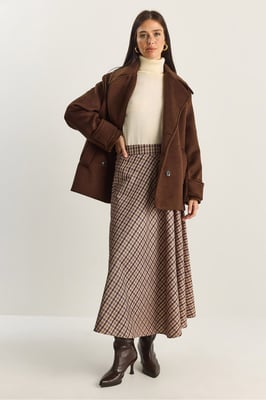 Geruite Hoge Taille Maxi Rok