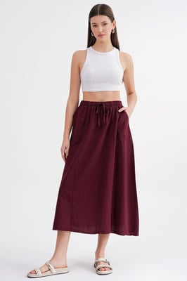 Hoge Taille Poplin Rok met Touwtje Detail