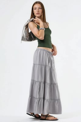 Hoge Taille Textuur A-Lijn Maxi Rok