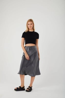 Satin Midi Rok met Elastische Taille