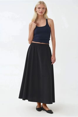 Elastische Taille Midi Rok met Zakken
