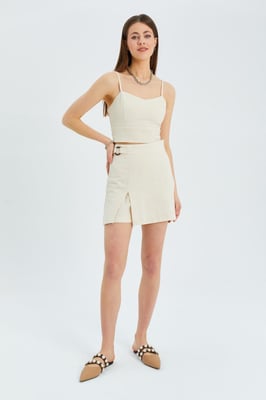 Belted Hoge Taille Wrap Front Shorts met Splitdetail