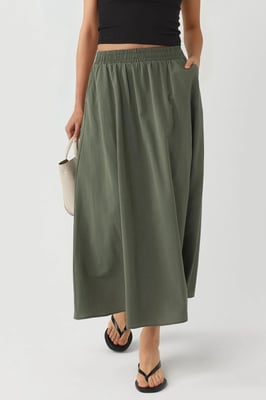 Elastische Taille Midi Rok met Zakken