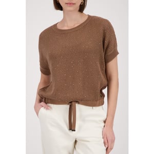 Monari  ajour knitted jumper with rhinestones 410875 523 mocca
