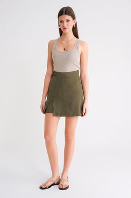 Belted Hoge Taille Wrap Front Shorts met Splitdetail