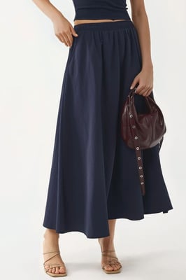 Elastische Taille Midi Rok met Zakken