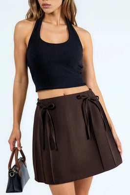 Hoge Taille Mini A-Lijn Skort met Strikdetail