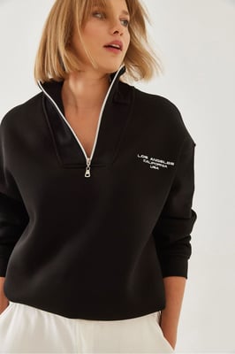 Oversized Gebreide Ritskraag Sweatshirt