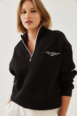 Oversized Gebreide Ritskraag Sweatshirt