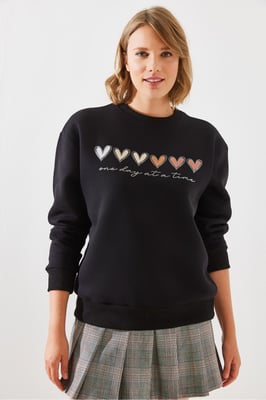 Zweetshirt met Hartpatroon en Ronde Hals