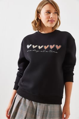 Zweetshirt met Hartpatroon en Ronde Hals