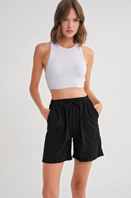 Hoge Taille Katoenen Trekkoord Mini Shorts