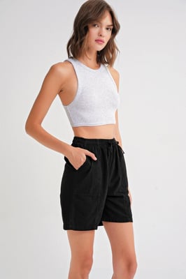 Hoge Taille Katoenen Trekkoord Mini Shorts