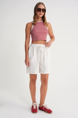 Hoge Taille Katoenen Touw Mini Shorts