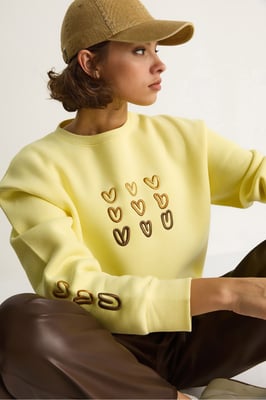 Geborduurd Ronde Hals Katoenen Sweatshirt