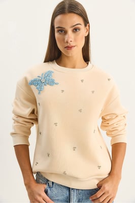 Geborduurd Ronde Hals Langemouw Sweatshirt