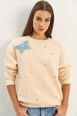Geborduurd Ronde Hals Langemouw Sweatshirt